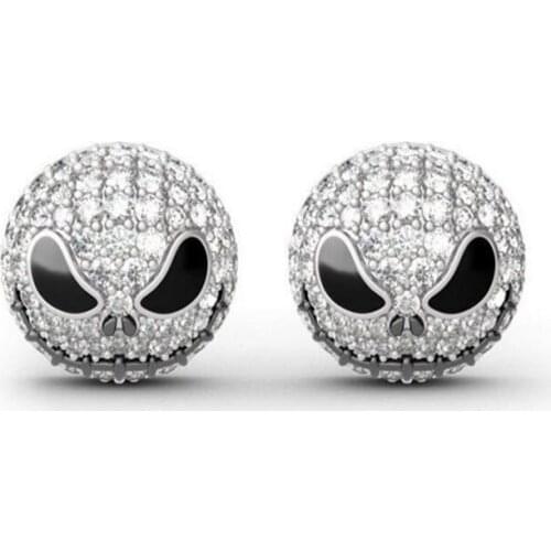 Nightmare Before Christmas Jack Earrings for Women Silver Plated Crystals Skull Circle Stud Earrings Gothic Jewelry Wholesale