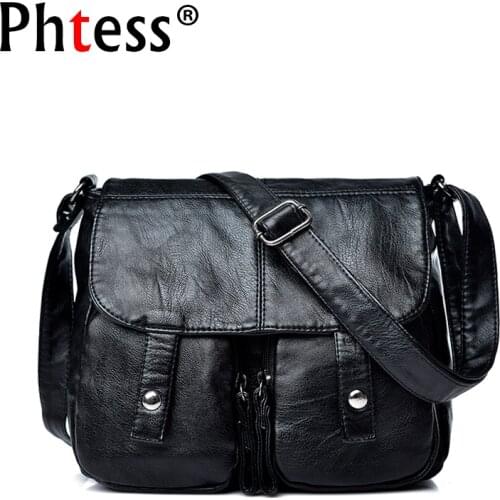 2019 Women Messenger Bags Black Leather Handbags Small Crossbody Bags For Women Bolsa Feminina Female Vintage Shoulder Bag Sac