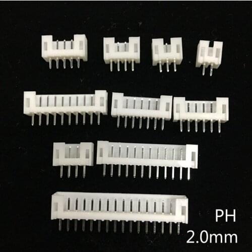 100 pcs of PH 2.0mm 2-10Pin Straight JST Socket Male Connector White