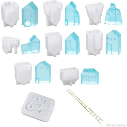 12 Pcs/Set Sky Clouds Small House Micro Landscape Decoration Epoxy Resin Mold DIY Miniature Ornaments Silicone Mould wholesales