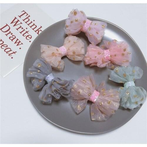 15pcs/lot 4*5.5 cm DIY Handmade shiny butterfly bow with lace Padded Patches Appliques For Clothes DIY Hair Decoration