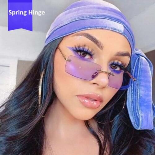 2021 Fashion Square Rimless Glasses Women men Sunglasses Classic Retro Eyewear Female UV400 Small Oculos De Sol