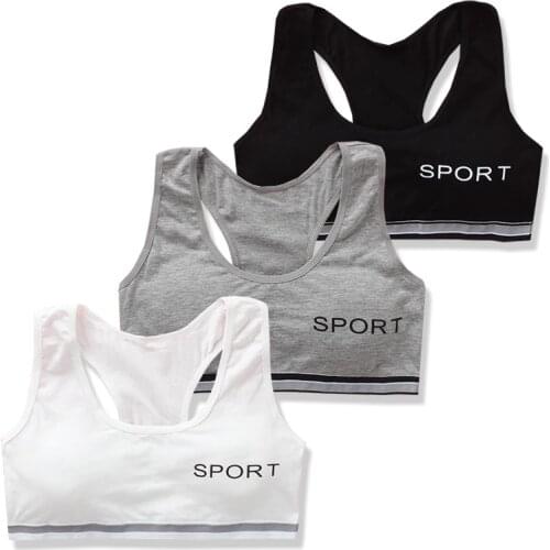 3 Pcs/Lot Young Girls Bras Cotton Puberty Sport Letter Kids Tops Tanks Girl Students Underwear Bras Children for 8-18 Years Old