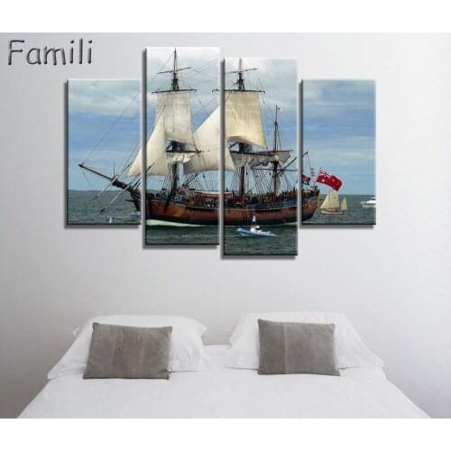 4Panel Sail Boat Canvas Arts Wall Pictures For Living Room Modern Poster and Printed Wall Canvas Art Home Decor Unframed