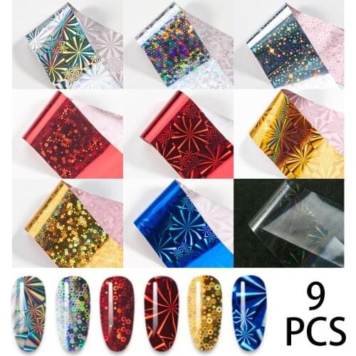 9 Sheets Nail Art Foils Laser Shinning Mixed Beauty Transfer Tips Sticker Craft DIY Decorations
