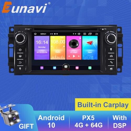 Eunavi Android 10 Car DVD Player Radio GPS For Jeep Cherokee Compass Commander Wrangler Dodge Caliber Chrysler C300 4Core 4G USB