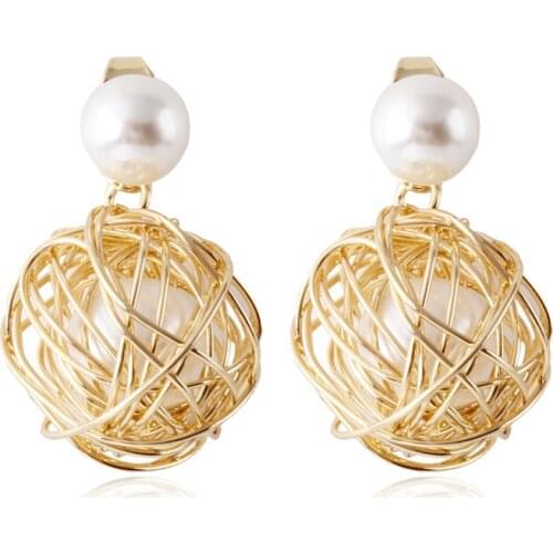 Hollow Out Ball Pendant Earrings Fashion Imitation Pearl Special Design Earring Womens Jewelry
