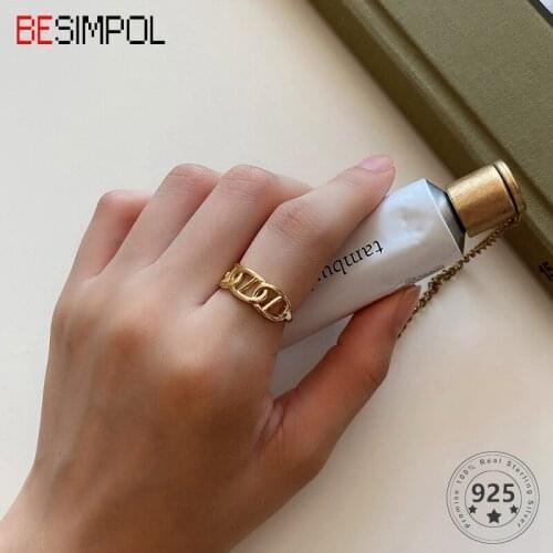 Besimpol 925 Sterling Silver Rings Trendy Wild All-Match Pig Nose Shape Open Resizable Rings for Women Simple Party Fine Jewelry