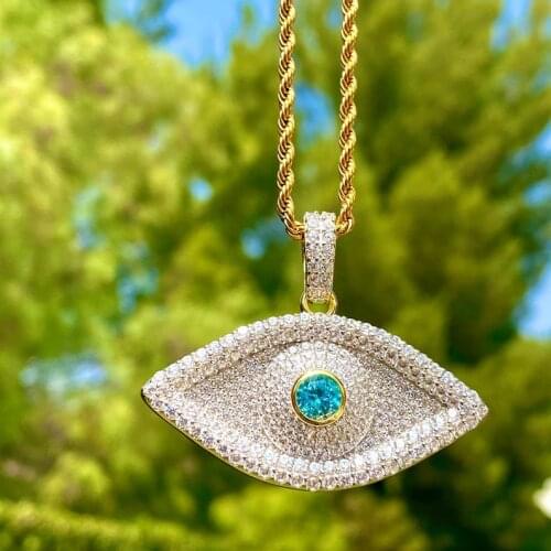 Hip Hop Full Iced Out bling Cubic Zirconia cz evil eyes tennis chain necklace for Women Men fashion Charm Pendant Punk Jewelry