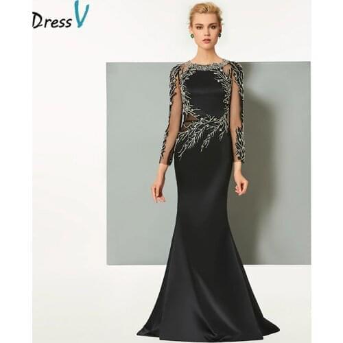 Dressv black long evening dress elegant scoop neck sweep train long sleeveless wedding party formal dress sheath evening dresses