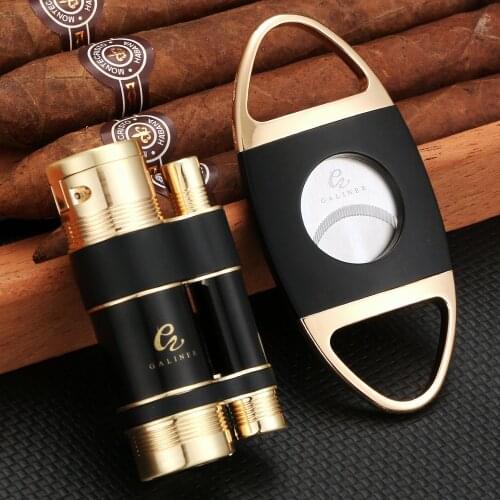 COHIBA Cigar 3 Torch Lighter Metal Stainless Steel Guillotine Cigar Cutter Sharp Portable Cigar Lighter Cutter Kit