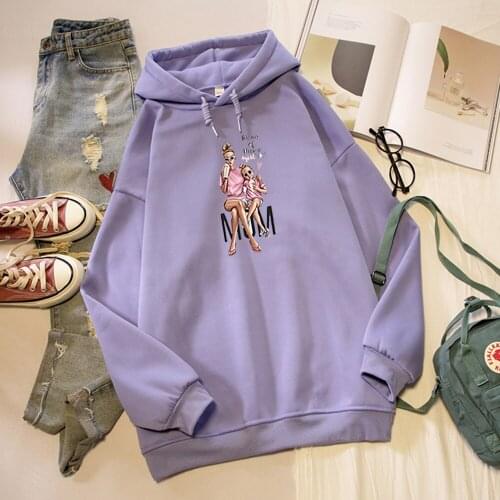Mother Child Cartoon Print Kpop Sweatshirt Winter Streetwear Kawaii Harajuku Oversized Hoodies Jacket Tops Women Feminine Itself