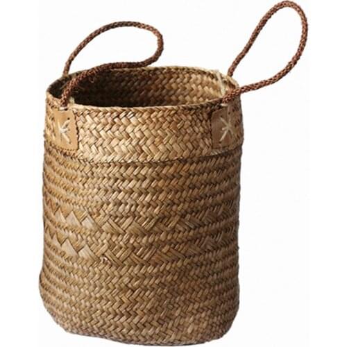 Natural Seaweed Hand-Woven Basket Flower Basket Flower Tube Flower Storage Vintage Ornament American Country Handicraft Woven