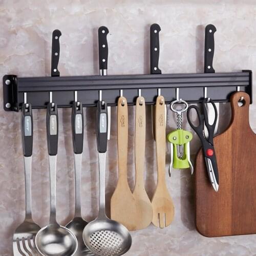 Kitchen Organizer Aluminum Multifunction Black Kitchen Rack Wall Hanging Storage Kitchenware knives Holder Shelf