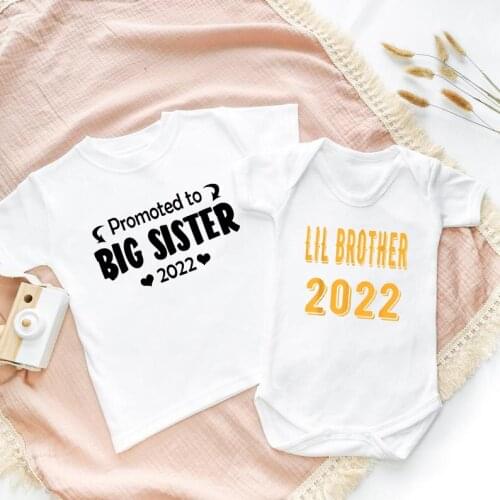 Summer Big Sister Little brother T-Shirts and Bodysuits Baby Announcement Shirt Promoted to Big Sister outfits family Gifts