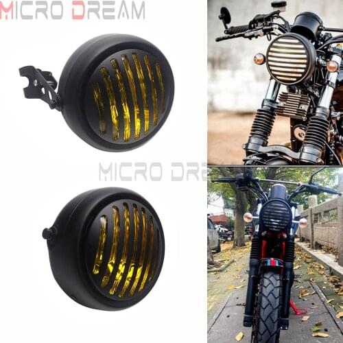 Retro Headlight Grill Cover Motorcycle Amber Lens Cafe Racer High/Low Bulb Front Lighting Lamp For Harley Chopper Bobber Custom