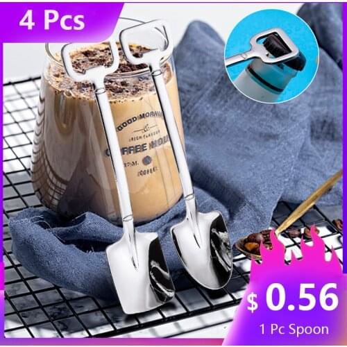4PCS Coffee Spoon Cutlery Set Stainless Steel Retro Iron Shovel Ice Cream Spoon Scoop Creative Spoon Tea-spoon Tableware
