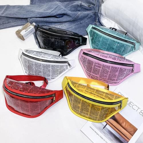 2019 New Women Waist Bags Pu Leather Fanny Pack Belt Bag Newspaper Print Waist Pouch Shoulder Chest Bags Bum Bag