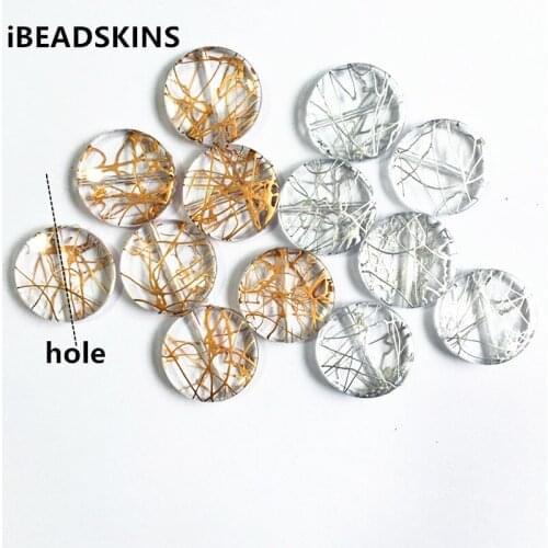 New arrival! 21/25mm clear with gold/silver wire drawing effect coins-shape Acrylic beads (Design as shown)