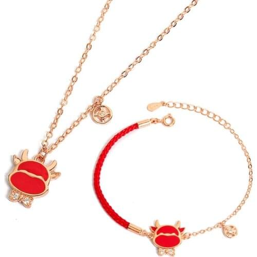 667E 2021 Color Change Mood Chinese Ox New Year Lucky Cow Blessing Bracelets Temperature Sensing Cow Pendant Necklace Jewelry