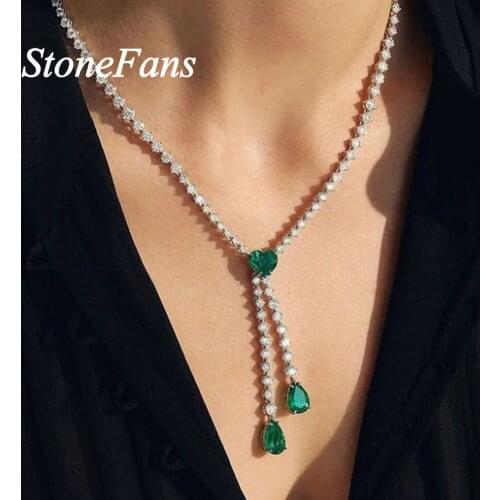 Stonefans Red Green Crystal Heart Necklace Tennis Choker for Women Fashion Rhinestone Chain Necklace Double Pendant Jewelry
