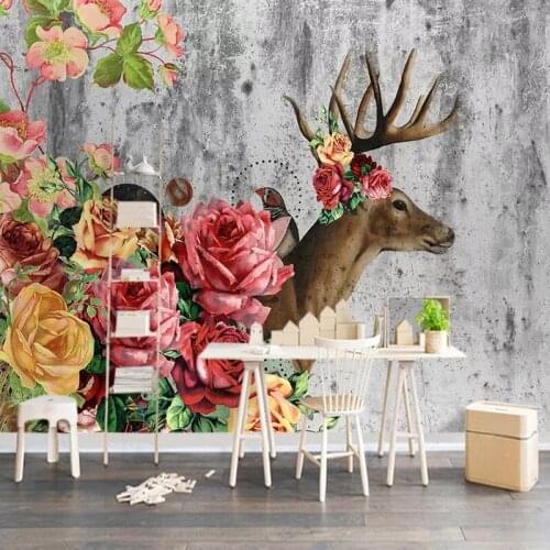 Custom 3D Photo Wallpaper Modern Nordic Style Romantic Flower Elk Mural Wall Paper For Living Room Bedroom Dining Room Art Decor