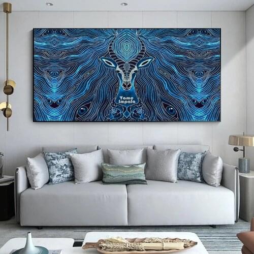 Tame Impala Psychedelic Rock Music Band Tour Poster Abstract Elk Line Art Canvas Painting Wall Art Pictures Singer Poster