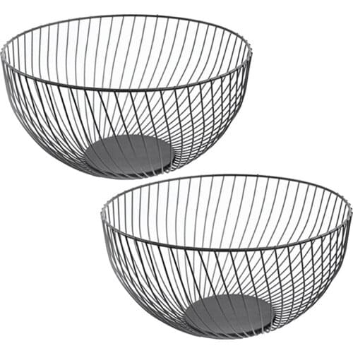Wire Fruit Basket,2 Pcs Round Mesh Fruit Bowl,Storage Holder For Kitchen Counter,Bread,Snacks,Candy,Vegetables,Black-ABUX