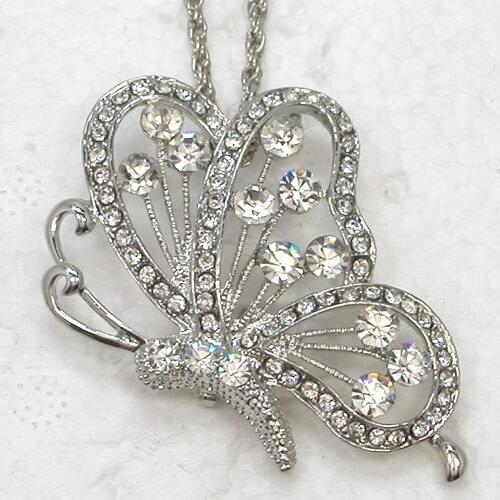 Clear Rhinestone Butterfly Fashion Pendant Necklaces Chain Jewelry F132 A