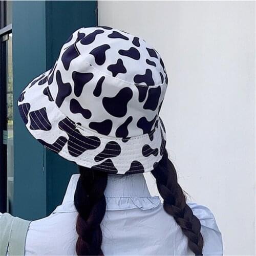 New Fashion Cow Print Hat White Black Bucket Hat Reversible Fisherman Caps Summer Hats For Women Gorras