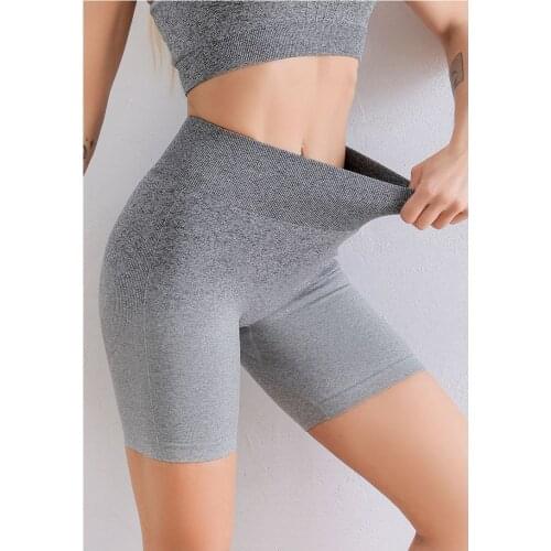 High Waist Yoga Shorts For Women Seamless Stretch Graduate Color Athletic Workout Running Push Up Scrunch Butt Yoga Shorts
