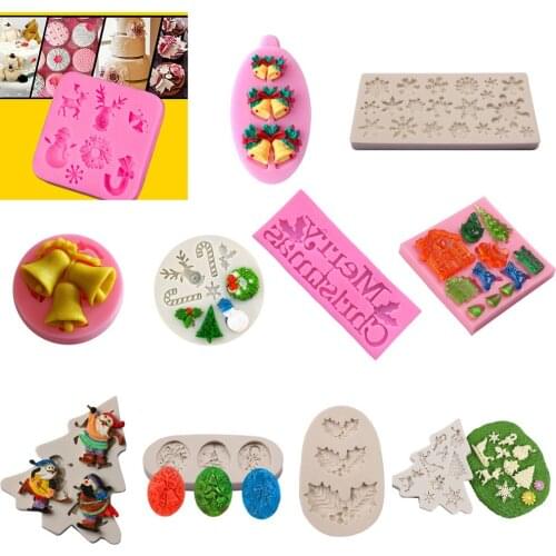Silicone Christmas Tree Elk Snowman Snowflake Pine Cone Cookie Cutter Mold DIY Chocolate Mould 3D Baking Cake Decor Tools