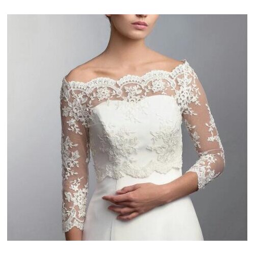 Wedding Wraps Lace Jacket Bridal Bolero Wedding Topper Sheer Long Sleeves White Ivory Plus Cheap