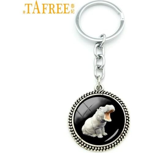 TAFREE Cute animal hippo art pendant keychain hippopotamus steampunk key chain ring holder jewelry men and women keyring KC423