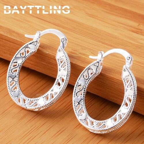 BAYTTLING 28MM 925 Sterling Silver Vintage Exquisitely Engraved Mini Hoop Earrings For Woman Christmas Gift Engagement Jewelry