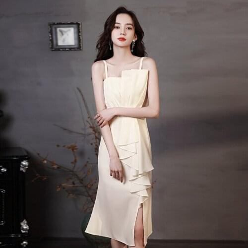 Special Occasion Dresses Vintage Strapless Sleeveless Spaghetti Strap Luxury Champagne Backless A-Line Pleat Lady Prom Gown E986