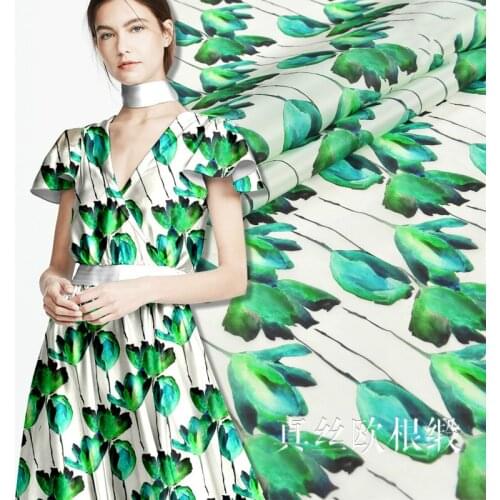 Green silk Organza satin spring and summer show field natural silk fabric silk cloth womens clothing fabric 140cm wide 12mm