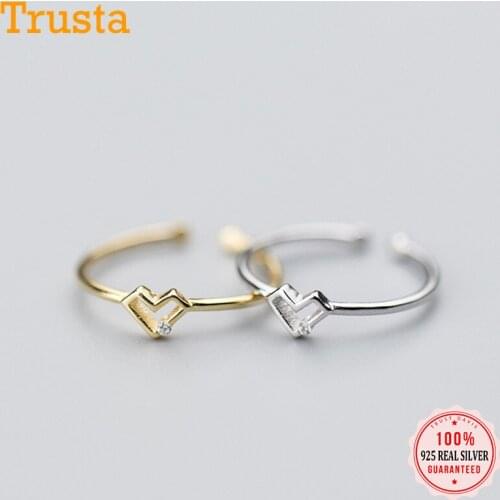 Trustdavis 100% 925 Sterling Silver Fashion Hollow Heart CZ Cocktail Opening Ring Sizable For Women Wedding Party Gift DS591