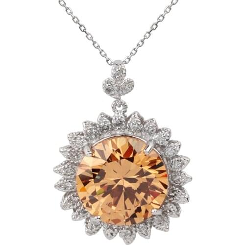 Sunflower Women Pendant Necklace Solid 925 Silver Charm 15mm Round CZ 18-inch Cable Chain Jewelry P016