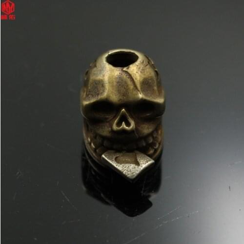 1PCS EDC Keychain Paracord brass Knife Beads DIY Creative Personality Poker Skull