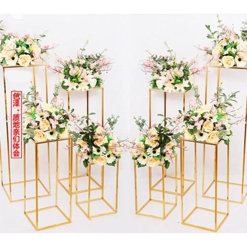 10PCS Gold Flower Vase Floor Vases Column Stand Metal Road Lead Wedding Table Centerpiece Flower Rack Event Party Decoration