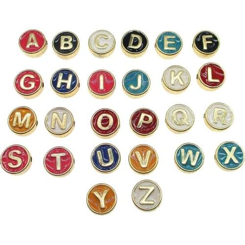 26pcs 8mm Straight hole Alphabet Letter Double Face Enamel Charms multicolour pendants For jewelry making Handmade craft XL623
