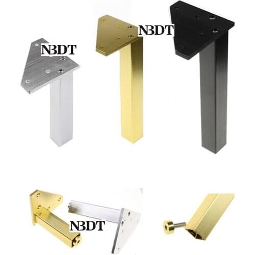 4Pcs Square 25mm Tube Aluminum Furniture Cupboard Bath Cabinet Bar Leg With Leveling Feet Leveler Gold Silver Matte Black