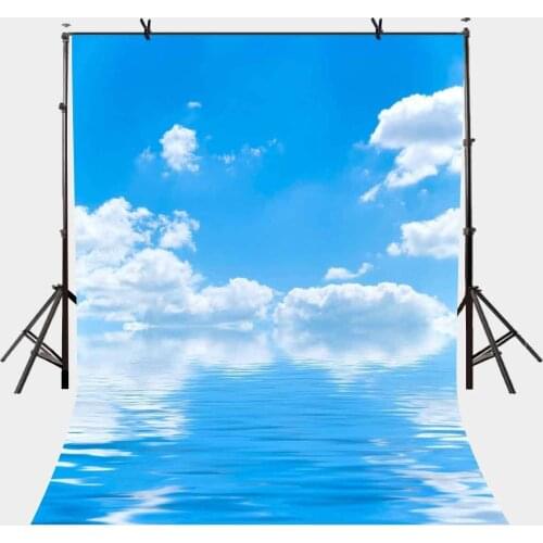 5x7ft Blue Sky Backdrop White Clouds and Sea Water Minimalistic Theme Background for Personal Party
