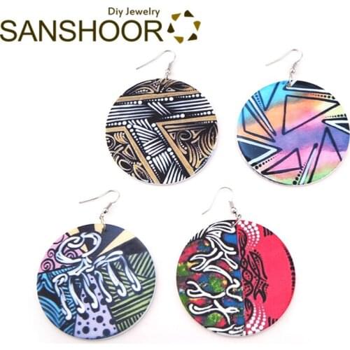 SANSHOOR Selected Afro Comb Geometric Wood Earrings African Ethnic Tribe Jewelry As Christmas Gift For Women Ladies 4Pairs