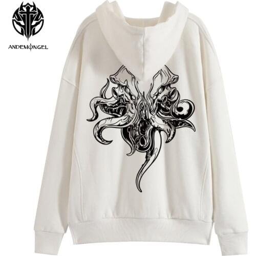 ANDEMONGEL Cthulhu Mythos Great Cthulhu White High Street Men Women Unisex Oversize Cotton Hoodie Hooded Autumn Sweatshirt