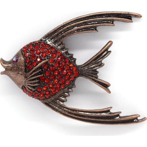 Antique copper Brooch Red Rhinestone Fish Pin brooches C521 C3