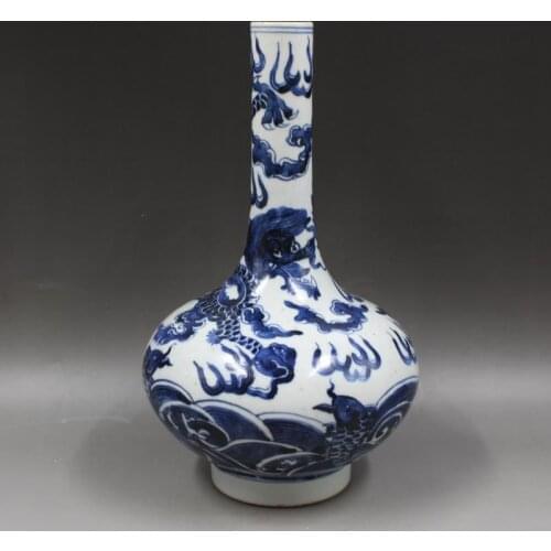 Antique SongDynasty porcelain vase,Blue & whit carp bottle,hand painting crafts,Decorations,collection &Adornment,Free shipping