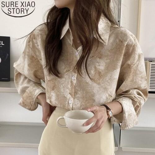 Women Blouses Fashion Loose Shirts Women Autumn New French Long Sleeve Print Shirt Women Tops Turn Down Collar Clothes 16952