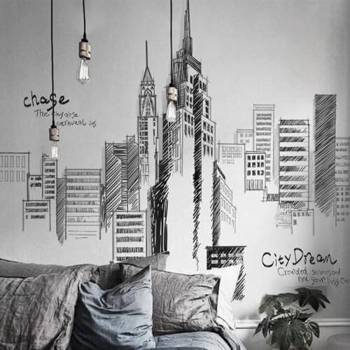 Large Black City Building Wall Stickers Teenager Modern Room Decor Aesthetic Wallpaper Living Room Bedroom Wall Decal Art Poster